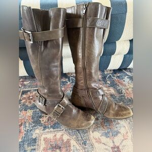 Fidji Equestrian knee high Riding leather buckles Boots olive green Size 38.5